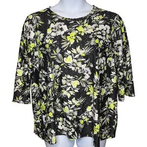 LOGO Lori Goldstein Layers Womens Black Floral Print Top Sz‎ 1X Maximalist Boho